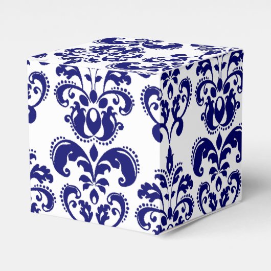 Navy Blue, White Damask Pattern 2 Bedankdoosjes (Voorkant Zijde)