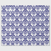Navy Blue, White  Damask Pattern 2 Cadeaupapier (Vlak)