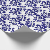 Navy Blue, White  Damask Pattern 2 Cadeaupapier (Hoek)