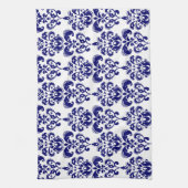 Navy Blue, White  Damask Pattern 2 Theedoek (Verticaal)