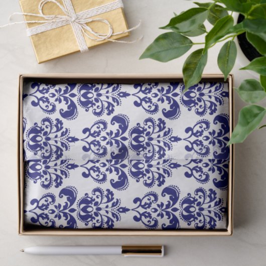 Navy Blue, White  Damask Pattern 2 Tissuepapier (Geschenk)