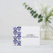 Navy Blue, White  Damask Pattern 2 Visitekaartje (Staand voorkant)