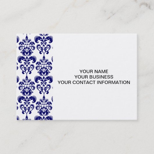 Navy Blue, White  Damask Pattern 2 Visitekaartje (Voorkant)