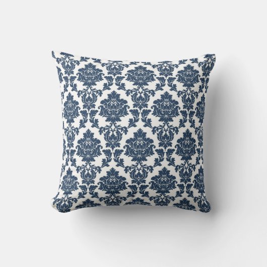 Navy Blue - White Damask Pillow Kussen (Voorkant)