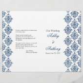 Navy Blue White Damask voudable Wedding Programme (Voorkant)