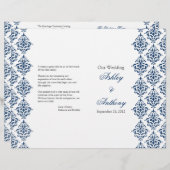 Navy Blue White Damask voudable Wedding Programme (Voorkant / Achterkant)