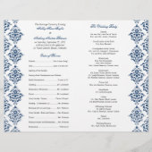 Navy Blue White Damask voudable Wedding Programme (Achterkant)