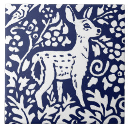 Navy Blue White Deer Fawn Woodland Animal Trivet Tegeltje