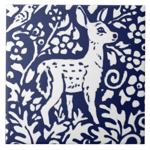Navy Blue White Deer Fawn Woodland Animal Trivet Tegeltje