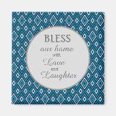 Navy Blue White Diamond Bless Ons huis Magneet (Voorkant)