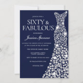 Navy Blue White Diamond Dress 60ste verjaardag Kaart (Voorkant)