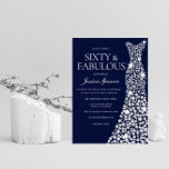 Navy Blue White Diamond Dress 60ste verjaardag Kaart<br><div class="desc">Navy Blue White Diamond Dress 60th Birthday Party,  60 & Fabulous Invite Variations to the uitnodiging and matching items in onze winkel</div>