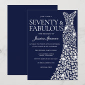 Navy Blue White Dress 70th Fabulous Birthday Party Kaart (Voorkant / Achterkant)