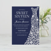 Navy Blue White Dress Sweet 16 Invite Kaart (Staand voorkant)