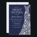 Navy Blue White Dress Sweet 16 Invite Kaart<br><div class="desc">Navy Blue White Dress Sweet 16 Nodig variaties uit voor de uitnodiging en overeenkomende objecten in onze winkel</div>