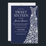 Navy Blue White Dress Sweet 16 Invite Kaart<br><div class="desc">Navy Blue White Dress Sweet 16 Nodig variaties uit voor de uitnodiging en overeenkomende objecten in onze winkel</div>