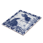 Navy Blue White Dutch Rabbit Dedham Delft Mural Tegeltje (Zijkant)