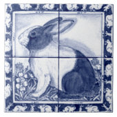 Navy Blue White Dutch Rabbit Dedham Delft Mural Tegeltje (Voorkant)