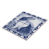 Navy Blue White Dutch Rabbit Dedham Delft Mural Tegeltje (Zijkant)