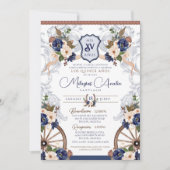 Navy Blue White Elegant Baroque Charro Quinceanera Kaart (Voorkant)