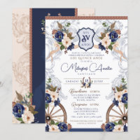 Navy Blue White Elegant Baroque Charro Quinceanera