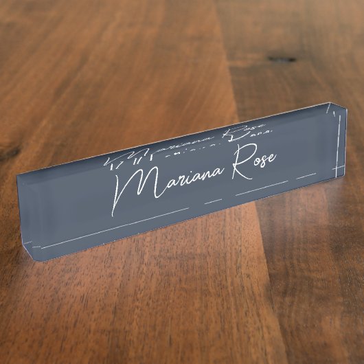 Navy Blue & White elegant handgeschreven script Naambordje (Zijkant)