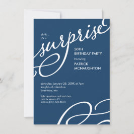 Navy Blue & White Elegant Surprise Birthday Party Kaart