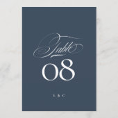 Navy Blue White Elegant Wedding 5 x 7 Table Number Kaart (Achterkant)