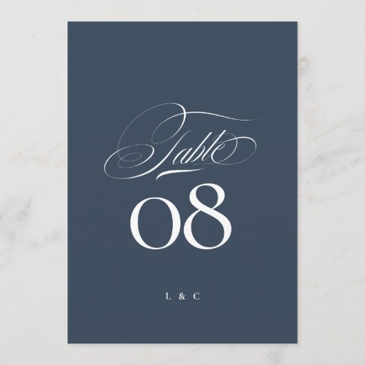 Navy Blue White Elegant Wedding 5 x 7 Table Number Kaart (Achterkant)