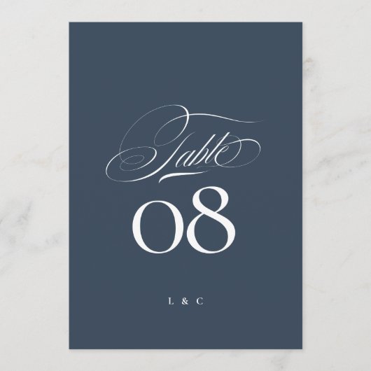 Navy Blue White Elegant Wedding 5 x 7 Table Number Kaart (Voorkant)
