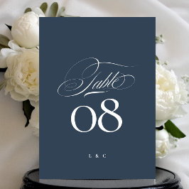 Navy Blue White Elegant Wedding 5 x 7 Table Number Kaart