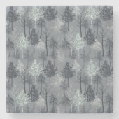 Navy Blue White en Faux Glitter Bomen Stenen Onderzetter (Voorkant)