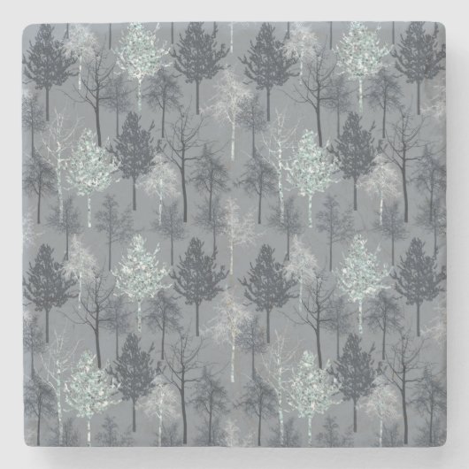 Navy Blue White en Faux Glitter Bomen Stenen Onderzetter (Voorkant)