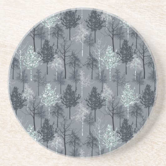 Navy Blue White en Faux Glitter Bomen Zandsteen Onderzetter (Voorkant)