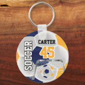 Navy Blue, White en Gold Personalize Soccer ⚽ 💖 Sleutelhanger (Voorkant)