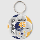 Navy Blue, White en Gold Personalize Soccer ⚽ 💖 Sleutelhanger (Achterkant)