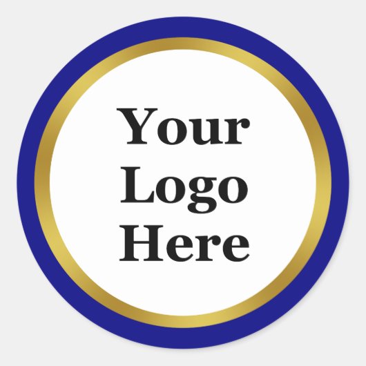 Navy Blue White en Gold Your Logo Sjabloon Ronde Sticker (Voorkant)