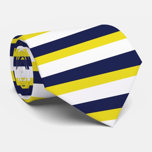 Navy Blue White en Maize horizontaal gestreept Str Stropdas (Opgerold)