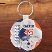 Navy Blue, White en Oranje personaliseren ⚽ 💖 Sleutelhanger (Voorkant)