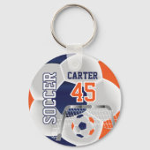 Navy Blue, White en Oranje personaliseren ⚽ 💖 Sleutelhanger (Achterkant)
