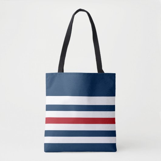 Navy Blue, White en Red Striped Tote Bag (Voorkant)