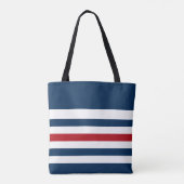 Navy Blue, White en Red Striped Tote Bag (Achterkant)