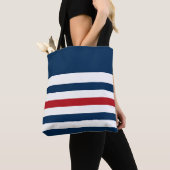 Navy Blue, White en Red Striped Tote Bag (Dichtbij)