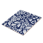 Navy Blue White Floral Berry Leaf Cobalt N Tegeltje (Zijkant)