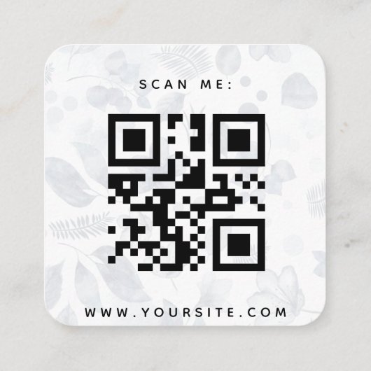 Navy Blue & White Floral Chic QR Code Weddenschap Informatiekaartje (Achterkant)