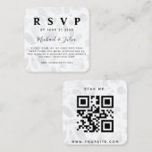 Navy Blue & White Floral Chic QR Code Weddenschap Informatiekaartje (Voorkant / Achterkant)