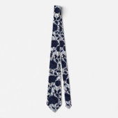 Navy Blue & White Floral Damask Aristocrat Wedding Stropdas (Voorkant)