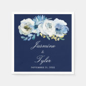 Navy Blue White Floral Elegant Modern Wedding Servet (Voorkant)