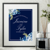 Navy Blue White Floral Elegant Welkomsthuwelijk Poster