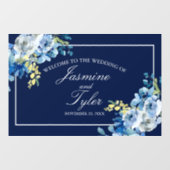 Navy Blue White Floral Elegant Welkomsthuwelijk Raamsticker (Vel)